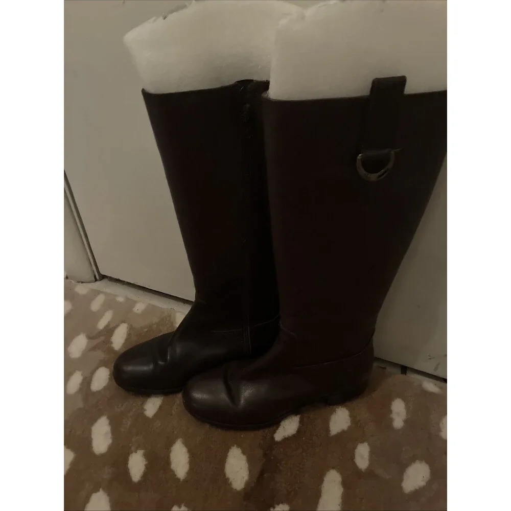 Lauren Ralph Lauren Sagira Tall Riding Boots Dark Brown Burnished Calf 7